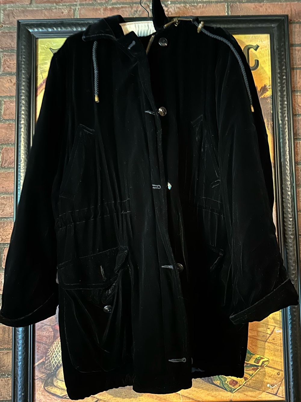 Vtg 80s Banana Republic Travel & Safari velour duffel coat M plaid lining & hood
